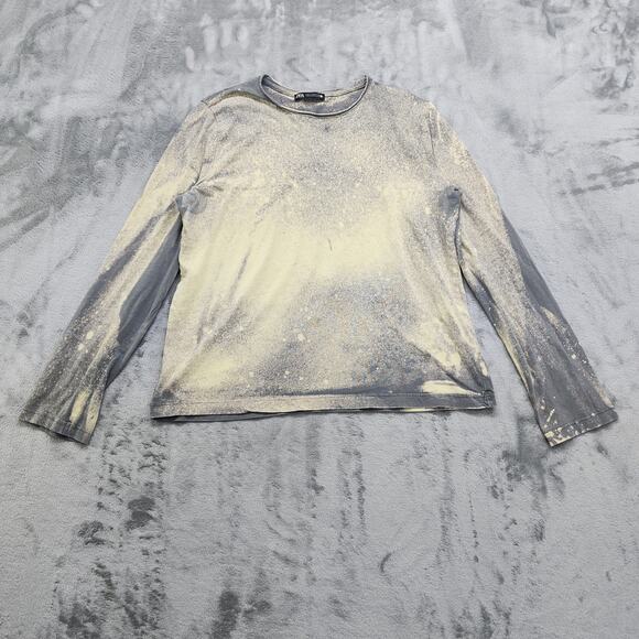 Zara Top Womens M Gray Yellow Bleach Splatter Crew Neck Long Sleeve Pullover - Picture 1 of 7